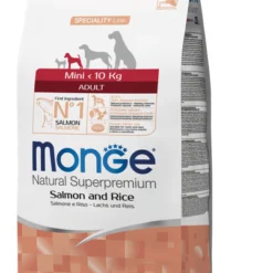 Monge Mini Adult Monoprotein Losos i Pirinač – Kompletna ishrana za odrasle pse malih rasa