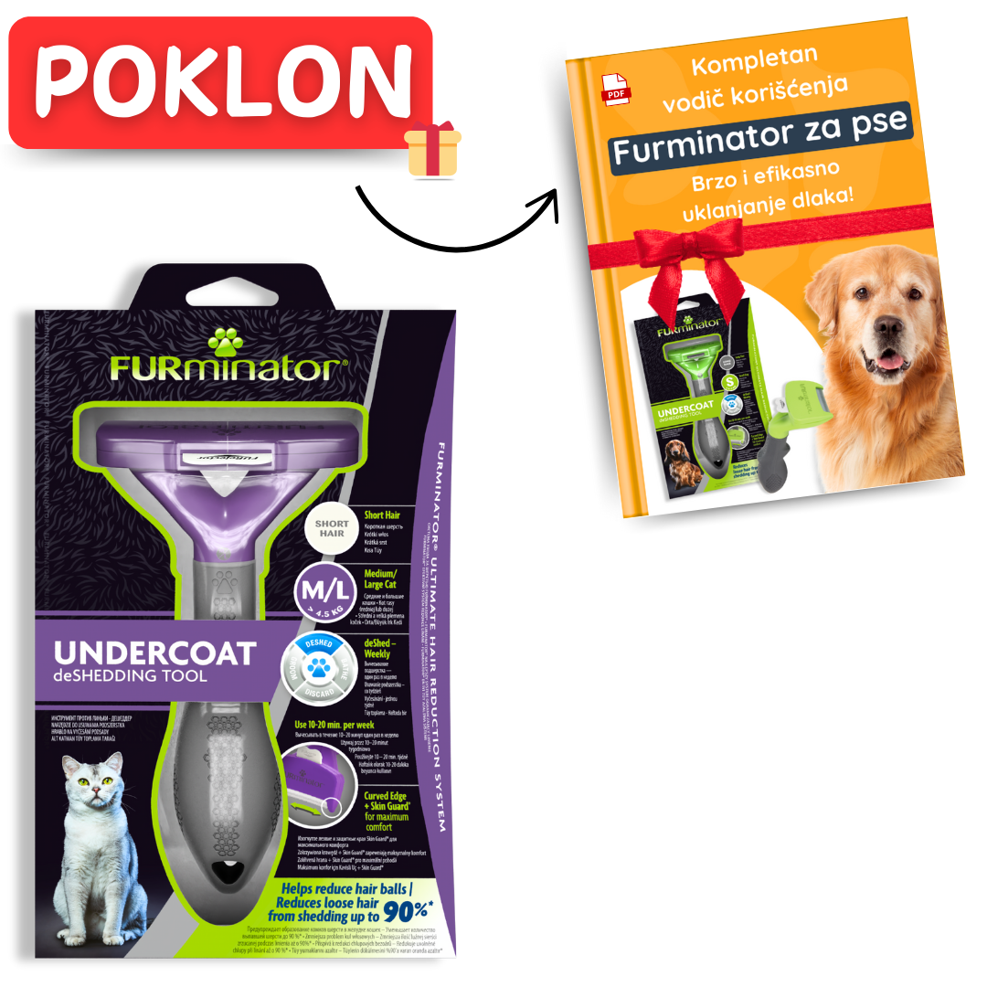 Furminator za srednje i velike mačke sa dugom dlakom M/L (GRATIS - kompletan vodič korišćenja)