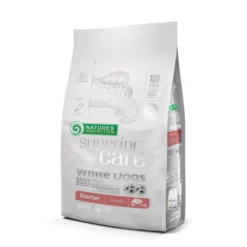 Nature’s Protection Superior Care White Dog Starter Grain Free Salmon 1,5kg – Savršena hrana bez žitarica za najmlađe štence bele dlake, sa lososom, formulisana za zdrav rast, razvoj imuniteta i očuvanje sjajne i svetle dlake.