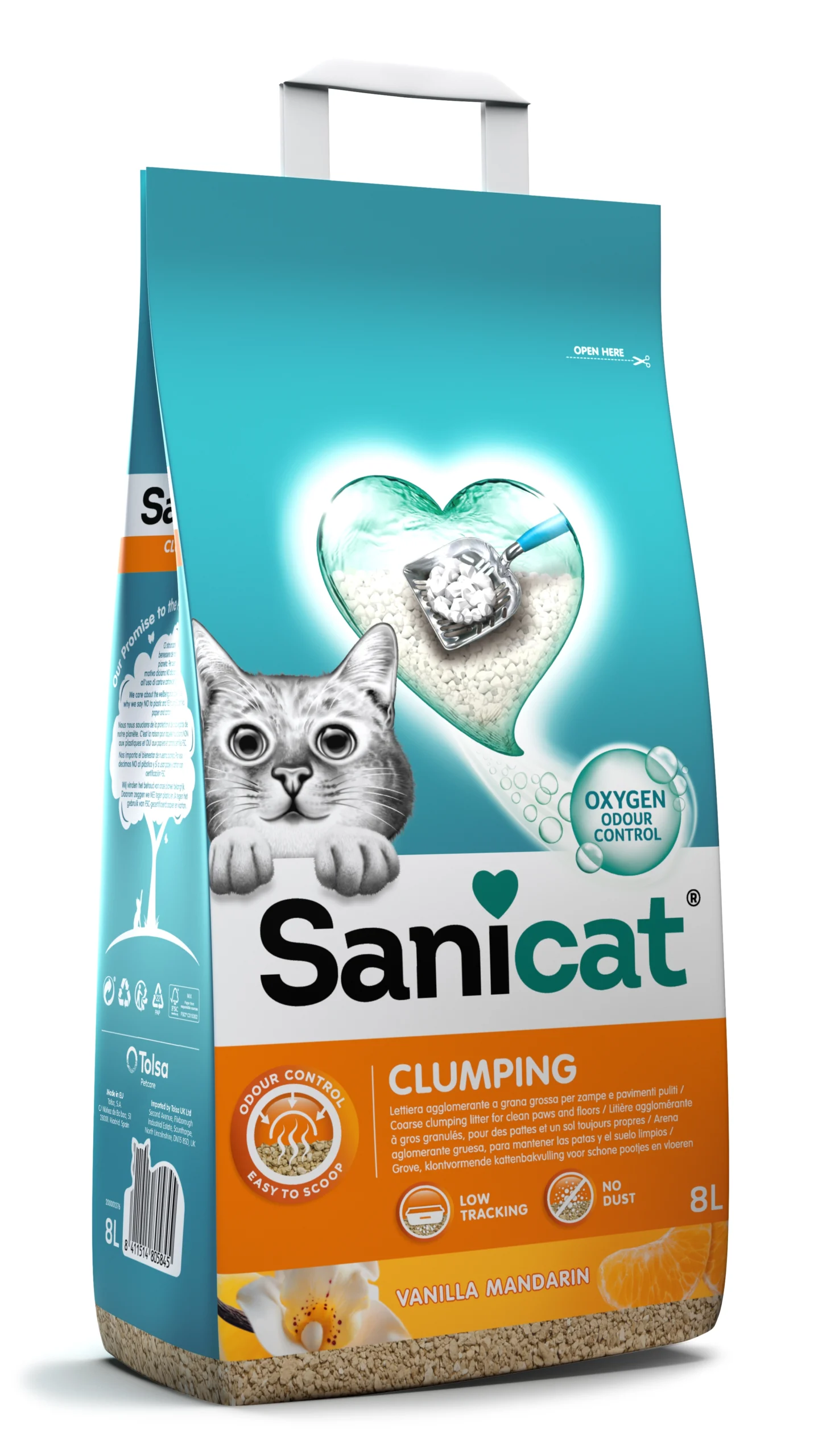 Sanicat Clumping Vanilla-Mandarina 8L – Grudvajući posip sa osvežavajućim mirisom