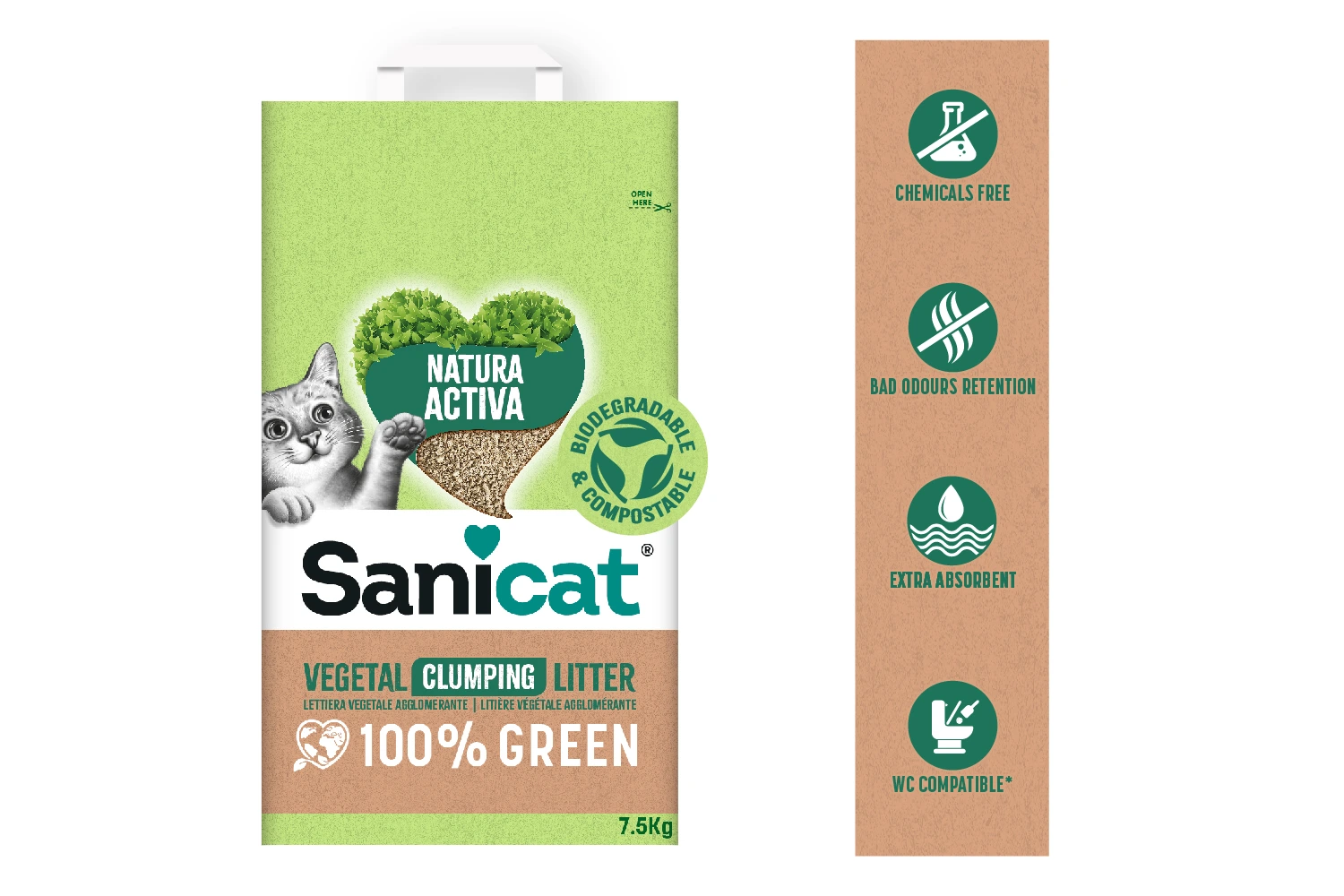 Sanicat Natura Activa 100% 5L – Prirodni, ekološki posip za mačke
