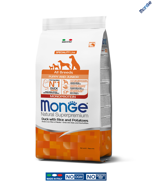 Monge All Breeds Puppy & Junior Monoprotein Pačetina i Krompir – Kompletna ishrana za štence svih veličina 12kg