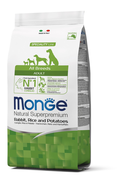 Monge All Breeds Adult Monoprotein Zečetina, Pirinač i Krompir – Kompletna ishrana za odrasle pse svih rasa
