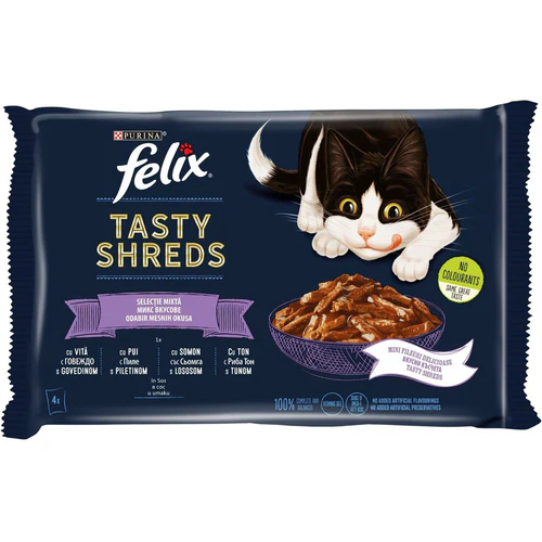 Felix Tasty Shreds Mešani izbor mesa i ribe u sosu 4x80g