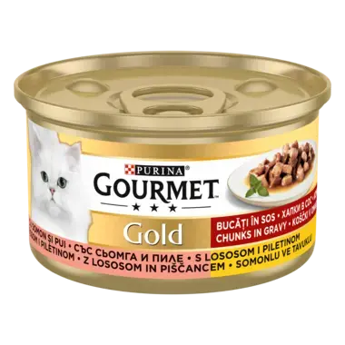 GOURMET Gold s lososom i piletinom – komadići u sosu 85g